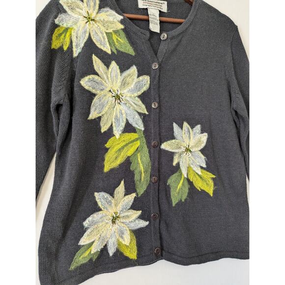 Vintage Tiara International Christmas Collection Cardigan Sweater Large Gray - Picture 2 of 8